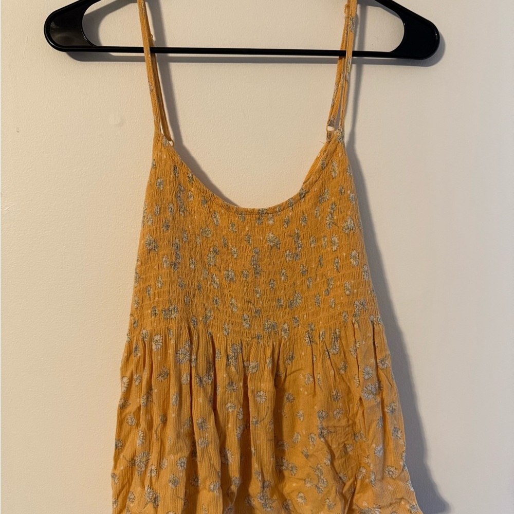 LA Hearts Mustard Yellow Smocked Floral Tank Top – Size Large